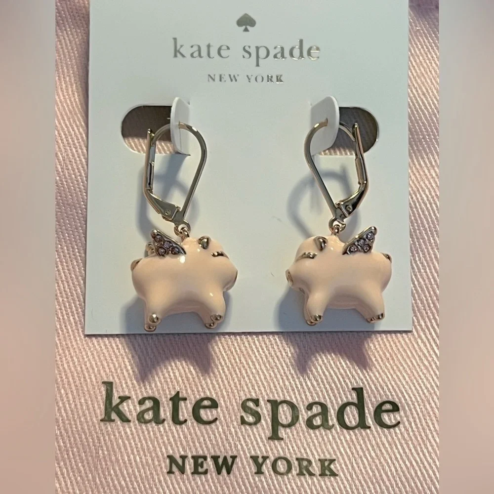 Spade Authentic Cute Fashion Drop Flying Pig Leverback Pink and Rose Gold